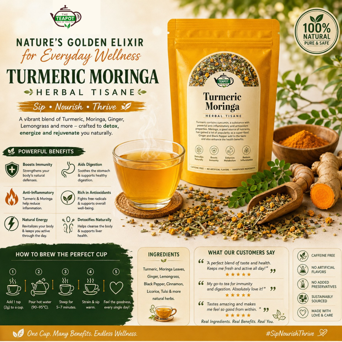 Golden Healer — Moringa Turmeric Infusion — 100g