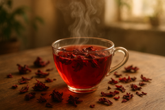 make image for hibiscus flower tea having sip for relaxations